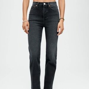 RE/DONE Comfort Stretch High Rise Stove Pipe Jeans Washed Noir Black Size 27